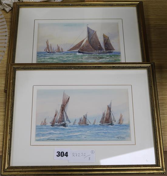 W. Sands, pair of watercolours, Brixham Trawlers and Trawlers, signed, 11 x 19cm